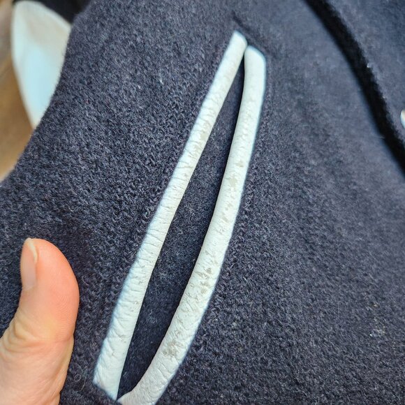Vintage Lasley Knitting Co. Wool Leather Varsity Letterman Jacket Black White - Picture 12 of 12